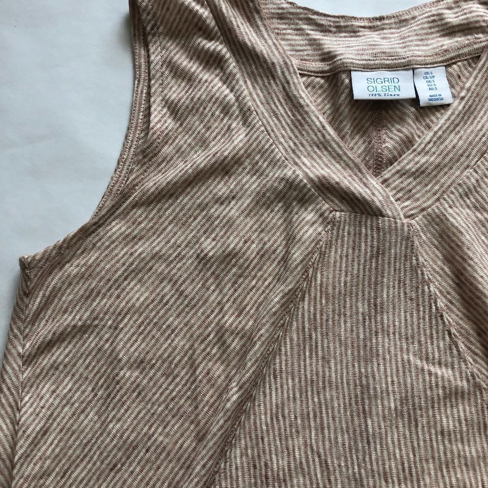 Sigrid Olsen Taupe & White Stripe Linen Top S Euc - image 7